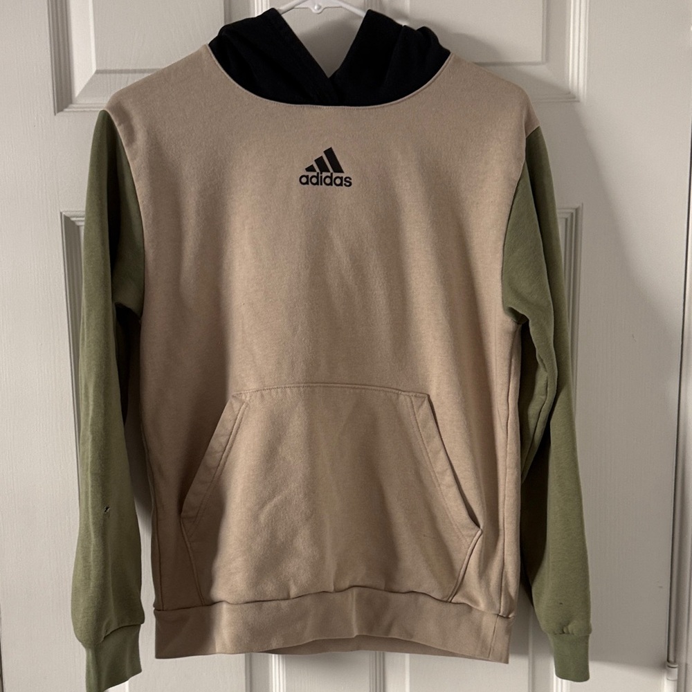 Adidas Beige and Olive Sweatshirt - Kids L - 14/16
